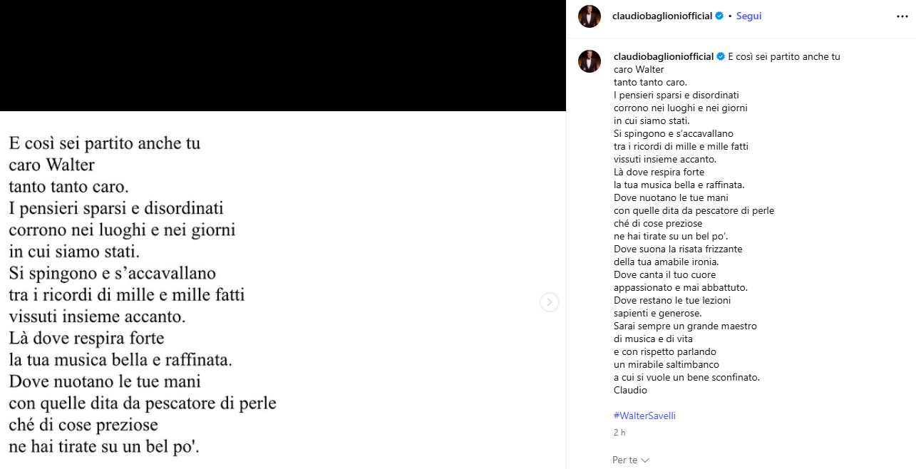 Il dolore di Claudio Baglioni affidato ai social
